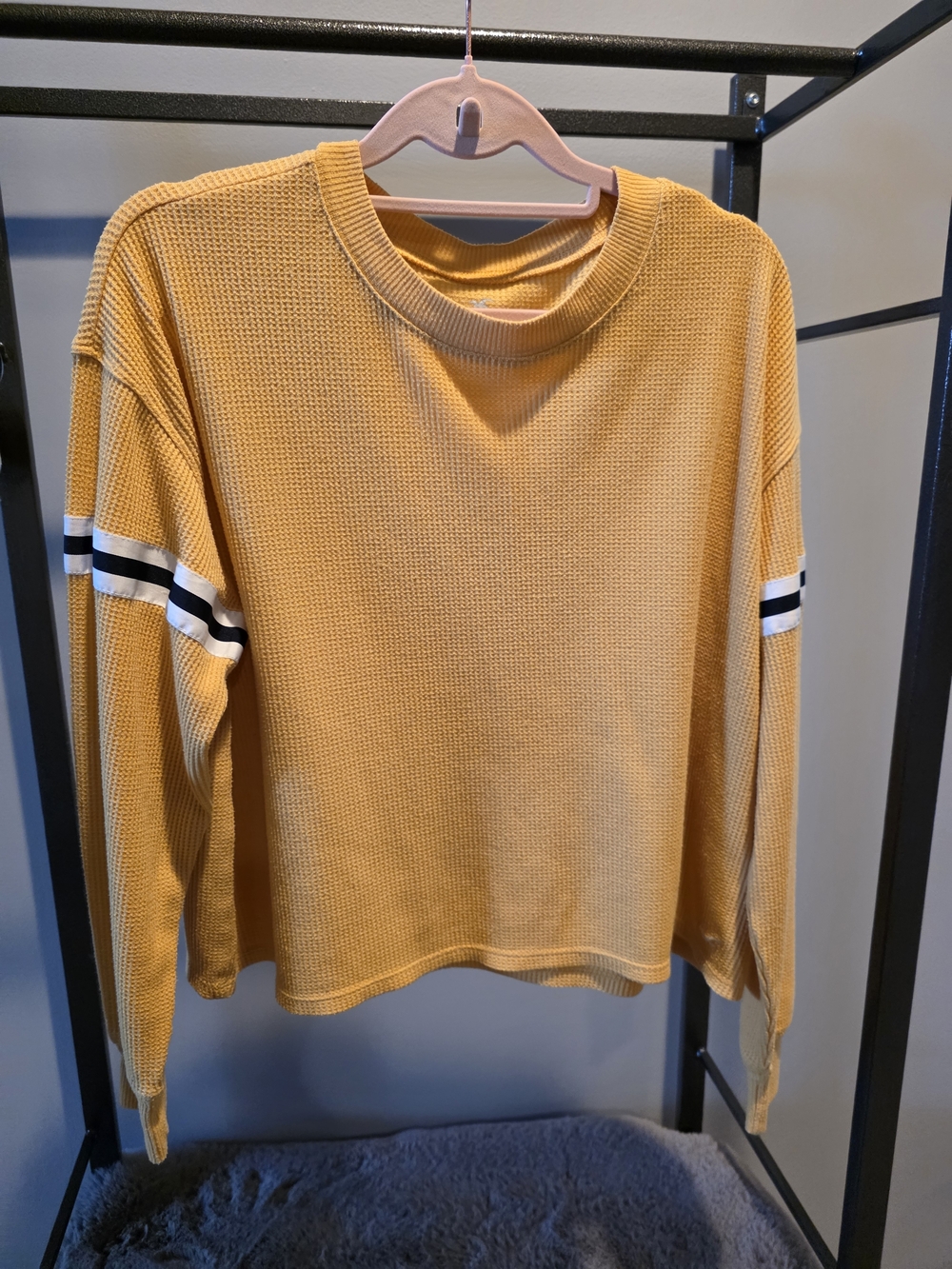 Hollister Mustard Waffle-Knit Cropped Sporty Long Sleeve Top